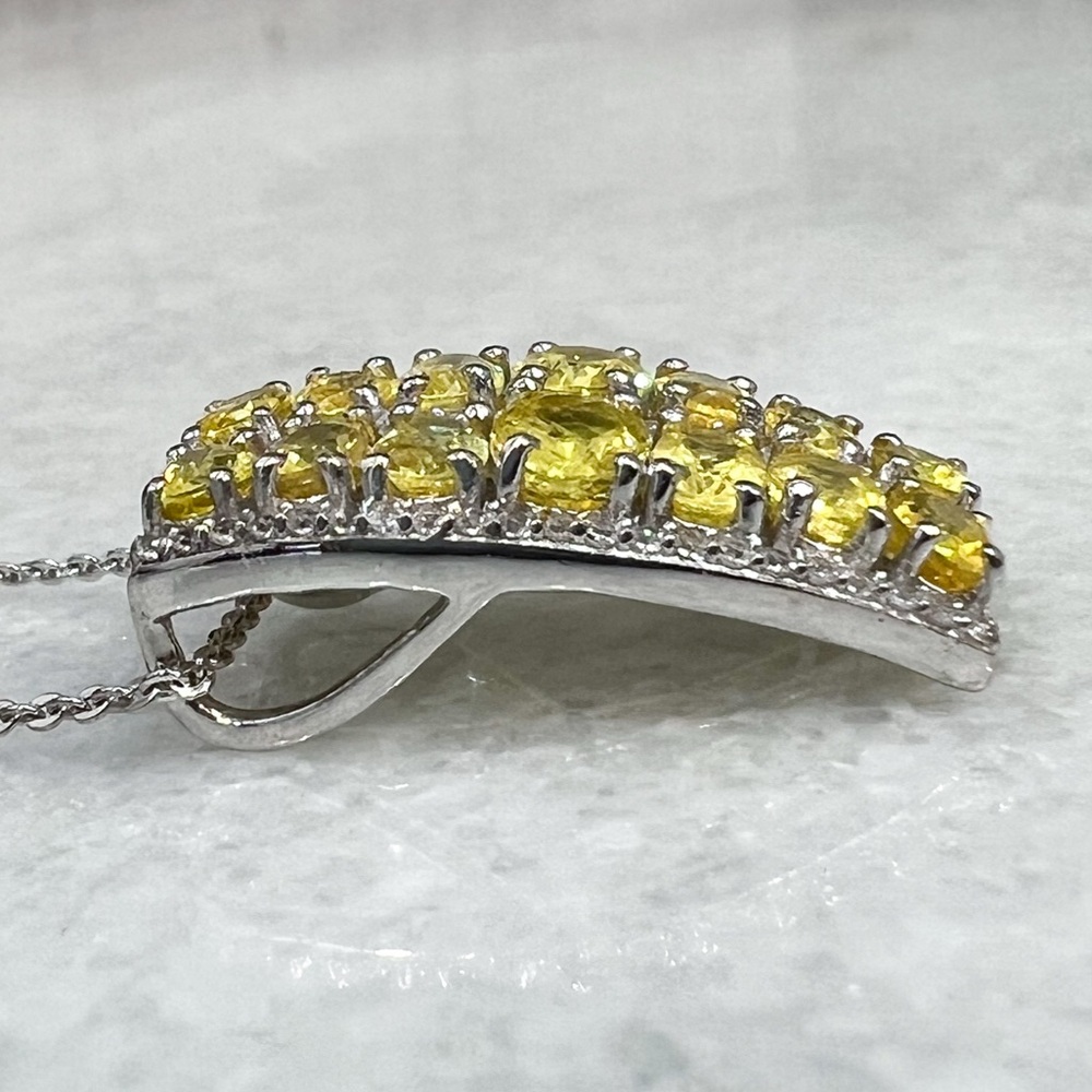Madagascar Yellow Sapphire White Zircon Sterling Silver Pendant 20” Necklace - Picture 5 of 12
